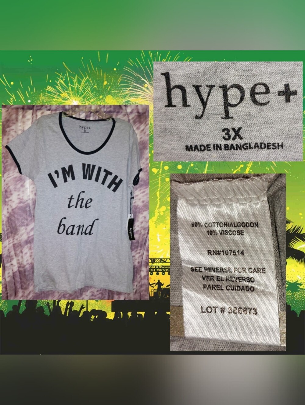 Hype+ Gray/Blk Colorblock 'I'm With The Band' Knit Ringer T-Shirt Jrs Plus Sz 3X